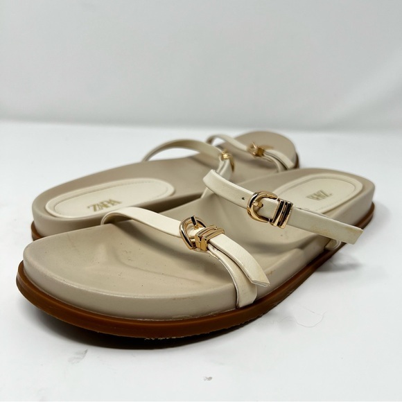 Zara Shoes - Zara Women's Cream Sandals with Gold Accents